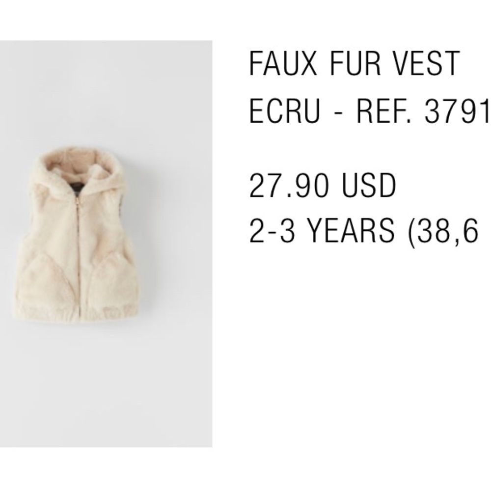 Zara faux fur vest for toddler girl 2t